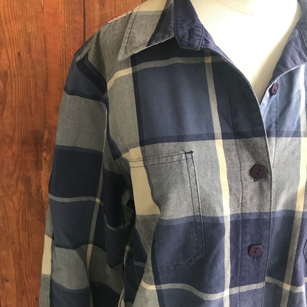 Christopher & Banks Navy/Cream Plaid Button Down - Picture 2 of 8